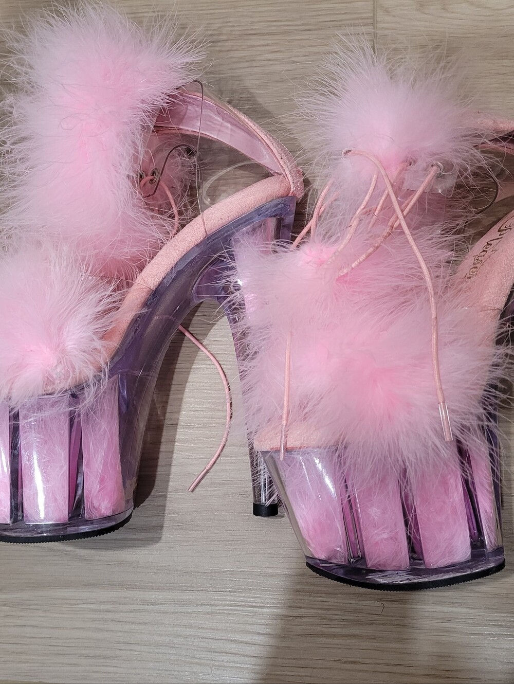 Pleasers Size 5 Adore - 724F Pink Flamingo, Fluffy Heels - Picture 2 of 13